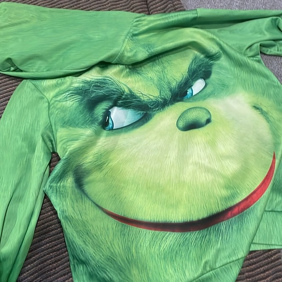 Green Grinch Face Hoodie Sweatshirt - Picture 2 of 7